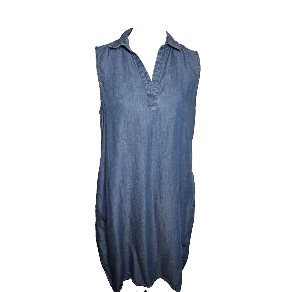Beach‎ Lunch Lounge Denim Lyocell Collar Pocketed Midi Summer Shirt Dress Sz M
